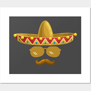 FUNNY SOMBRERO FACE CINCO DE MAYO Posters and Art